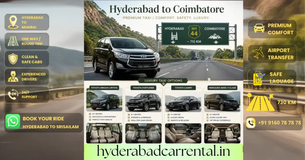 Coimbatore city destination for Hyderabad to Coimbatore taxi travel