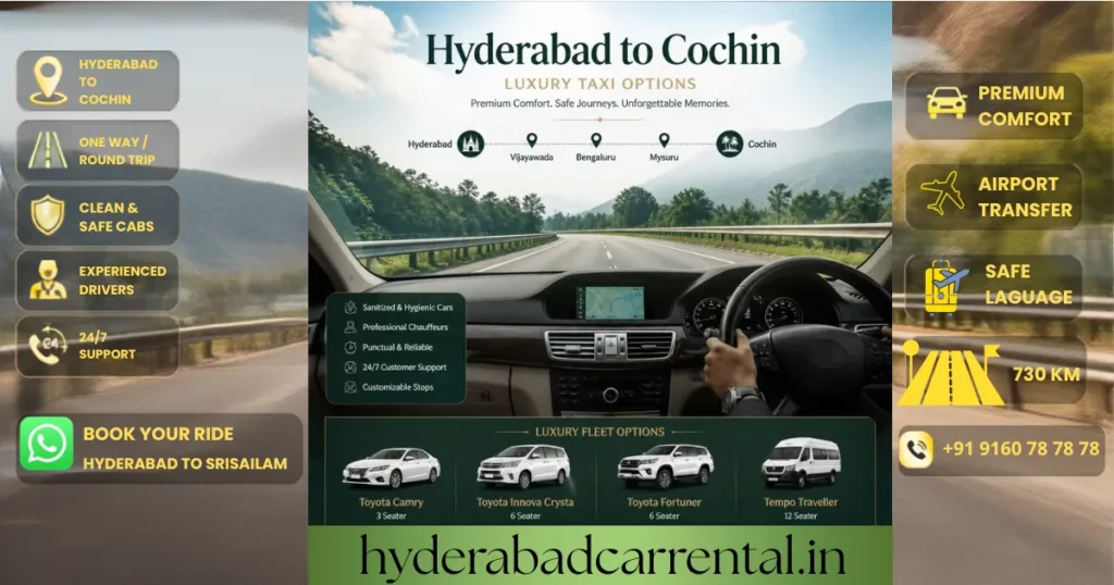 Hyderabad to Cochin cab service for family outstation travel