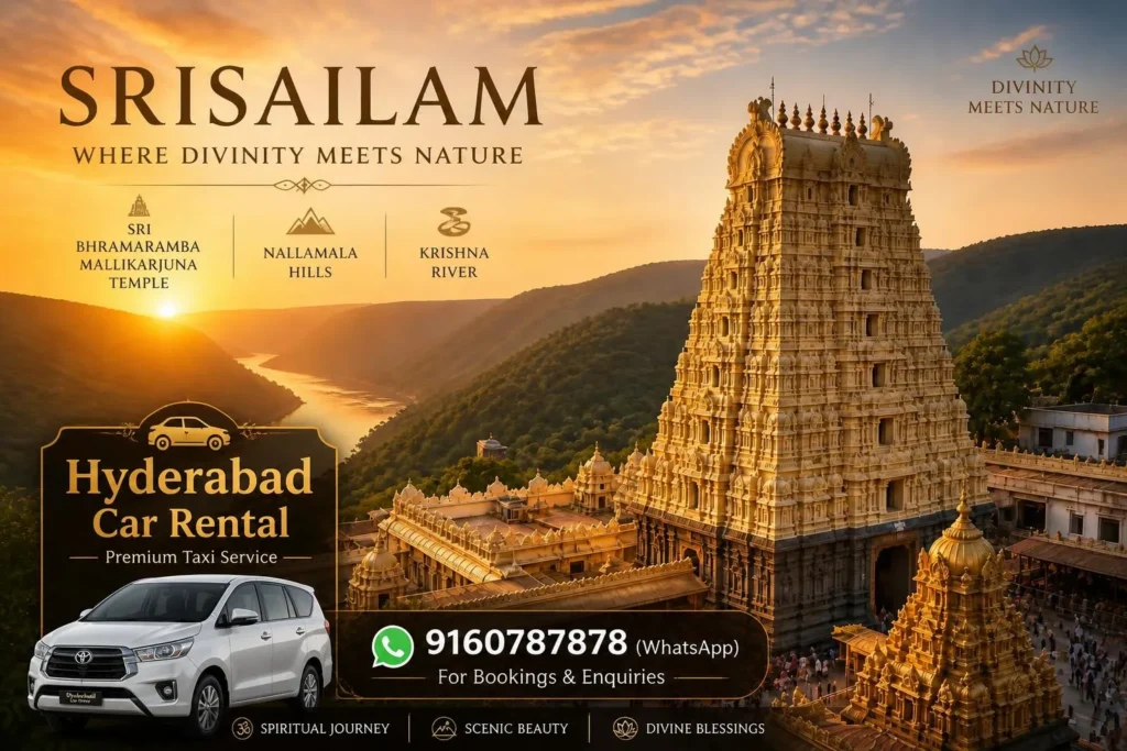 A private taxi driving along the scenic NH 765 highway through the green Nallamala forest on the way to Srisailam