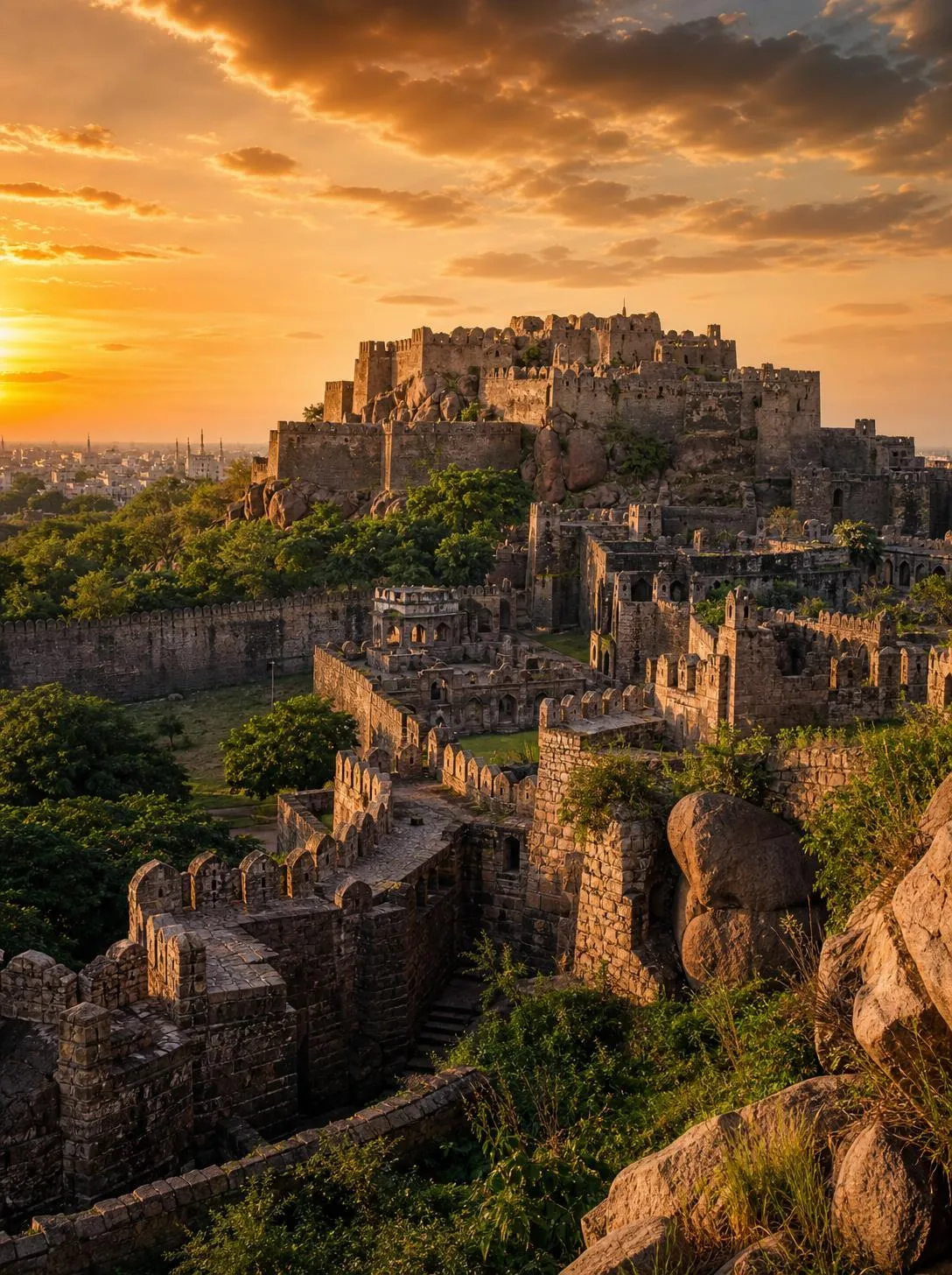 Majestic stone architecture of Golconda Fort during a 3-day Hyderabad heritage tour.