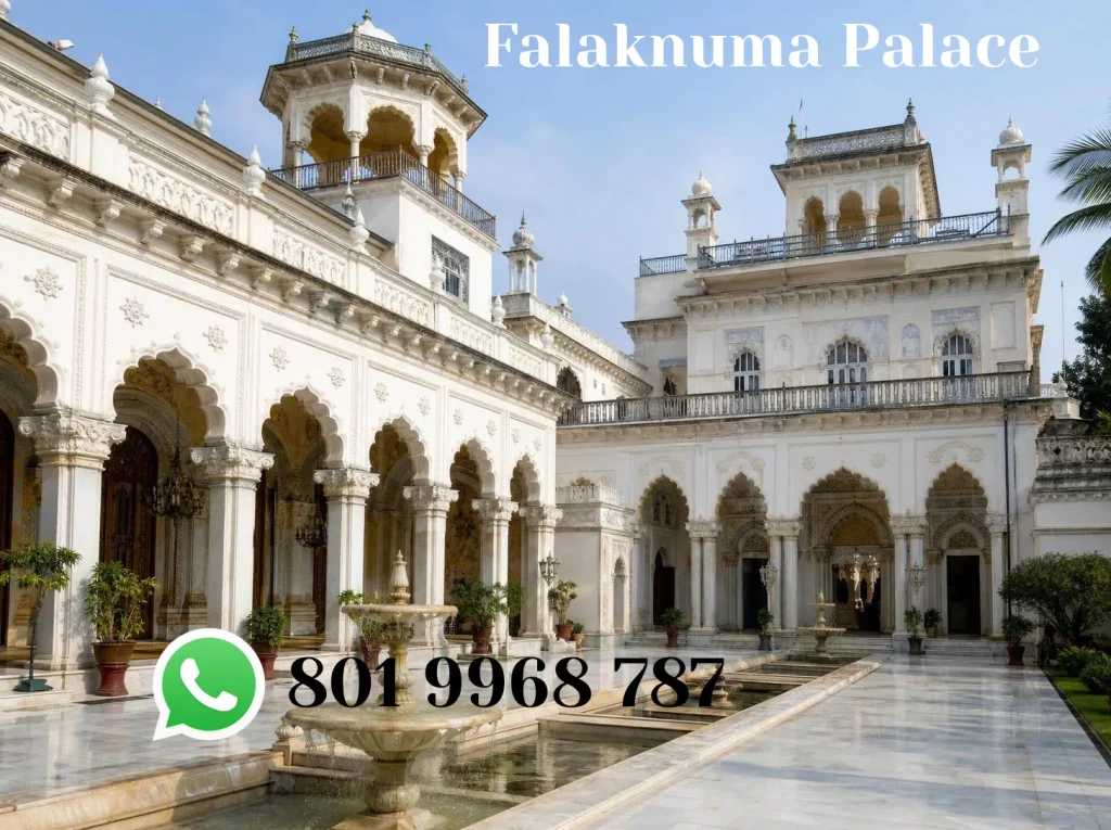 Grand white arches and royal courtyards of Chowmahalla Palace in Hyderabad